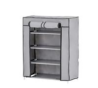 Baroni Home Armario de Tela Plegable, Zapatero con Estructura de Hierro, Organizador de Ropa Ahorra Espacio, Vestidor para Dormitorio, Cabina Armario 4 estantes, 58x28x73 cm