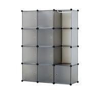 Baroni Home Armario modular que ahorra espacio, 12 compartimentos, mueble de compartimentos apilables, organizadores de plástico para dormitorio, cabina, armario, entrada, gris mate, 111 x 37 x 147 cm
