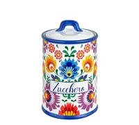 Baroni Home Azucarero de Cerámica Decorado, Recipiente de Almacenamiento de Cocina con Tapa Hermética para Conservar el Aroma, Sucrier de Polvo de Calidad, Sucrier Línea Flora, 11x11x17 cm