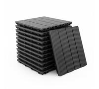 Baroni Home Azulejos para exteriores empotrados efecto madera, juego de 11 piezas de WPC, suelo modular resistente a los agentes atmosféricos, para jardín, terraza y balcón, 29,5 x 29,5 x 2 cm, gris