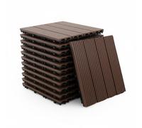 Baroni Home Azulejos para exteriores empotrados efecto madera, juego de 11 piezas de WPC, suelo modular resistente a los agentes atmosféricos, para jardín, terraza y balcón, 29,5 x 29,5 x 2 cm, marrón