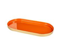 Baroni Home Bandeja de servir, centro de mesa moderna, bandeja decorativa o vaciabolsillos de metal, diseño elegante ovalado, dorado y naranja - 35 x 17,5 x 2
