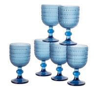 Baroni Home Bar Set de 6 Copas de Vidrio Decoradas con Acabados en Relieve de 20 opas para Vino y Agua Lavables en Lavavajillas, 8x8x14,5 cm, Azul