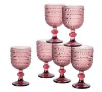 Baroni Home Bar Set de 6 Copas de Vidrio Decoradas con Acabados en Relieve de 20 CL, Copas para Vino y Agua Lavables en Lavavajillas, 8x8x14,5 cm, Rosa