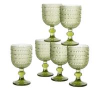 Baroni Home Bar Set de 6 Copas de Vidrio Decoradas con Acabados en Relieve de 20 CL, Copas para Vino y Agua Lavables en Lavavajillas, 8x8x14,5 cm, Verde