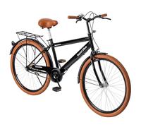Baroni Home Bicicleta para Hombre 26" con Timbre, Manillar y sillín Ajustable, Bicicleta con Doble Freno Delantero y Trasero, Bicicleta de Ciudad, Negra y marrón, 168x90 cm