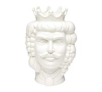 Baroni Home Cabeza de moro de cerámica de estilo siciliano pintado a mano monocromático, maceta para plantas de interior, adorno de diseño, estilo italiano, rey blanco, 14 x 14 x 22 cm