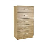 Baroni Home Cajonera de 5 cajones de Nobilitado, Mueble Moderno de Dormitorio o salón, Cómoda, Roble, 60x40x110 cm