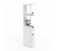Baroni Home Columna de Baño de Ahorro de Espacio, Mueble Alto con Estantes Abiertos y Cajones, Multifuncional, Columna para Cocina y Dormitorio, 30x30x180 cm (3 Estantes 2 Puertas Blancas)