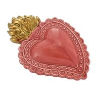 Baroni Home Corazón sagrado de cerámica pintada a mano con llama, arte sacro tradicional, decoración de pared para el hogar, coral, 21 x 14 cm