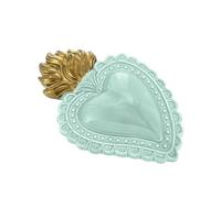 Baroni Home Corazón Sagrado Ex-Voto de Cerámica Pintada a Mano con Llama, Arte Sacro Tradicional, Decoración de Pared para el Hogar, Tiffany, 16x11 cm