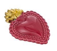 Baroni Home Corazón Sagrado Ex-Voto en Cerámica Pintada a Mano con Llama, Arte Sacro Tradicional, Decoración de Pared para el Hogar, Púrpura, 16x11 cm