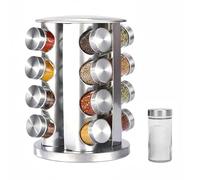 Baroni Home Especiero giratorio a 360 ° de acero, juego con 16 tarros de cristal, tapón perforado y cierre de fragancia, diseño ahorra espacio para cocina, tamaño 18,5 x 18,5 x 27,5 cm (16 unidades)