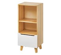 Baroni Home Estantería, estantería, estantería con cajón, Mueble baño, Entrada, salón, Cocina, Mueble Multiusos, con 2 estantes de Madera y un cajón Blanco, Medidas 38 x 38 x 114 cm