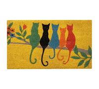 Baroni Home Felpudo de Exterior para Entrada o casa, de Coco Pintado a Mano, 70 x 40 cm, fácil de Limpiar y súper Resistente, Gato Verde en el Prado (Gatos en la Rama)