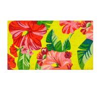 Baroni Home Felpudo para Entrada de Casa de Coco Pintado a Mano, Alfombra de Entrada, Base Antideslizante, Fácil de Limpiar y Súper Resistente, 70x40 cm (Flores Rosas Fondo Amarillo)