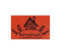 Baroni Home Felpudo para la entrada de la casa, de fibra de coco pintada a mano, alfombra de exterior con base antideslizante, felpudo resistente y fácil de limpiar, 60 x 38 cm, casa (naranja)