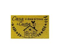 Baroni Home Felpudo para la entrada de la casa, hecho de fibra de coco pintada a mano, alfombra de exterior con base antideslizante, felpudo resistente y fácil de limpiar, 60 x 38 cm, casa (amarillo)