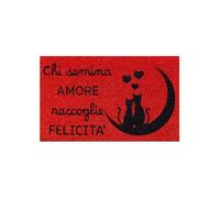 Baroni Home Felpudo para la entrada de la casa, hecho de fibra de coco pintada a mano, alfombra de exterior con base antideslizante, felpudo resistente y fácil de limpiar, 60 x 38 cm, casita (rojo)