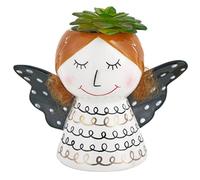 Baroni Home Jarrón cabeza de cerámica con forma de ángel, decoración navideña, decoración moderna, figura de interior o exterior, 16 x 8 x 14 cm, vestido blanco