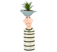 Baroni Home Jarrón cabeza de cerámica con rostro, maceta con planta artificial incluida, decoración moderna, estatua para interior o exterior, 11 x 6 x 27 cm - Boy con sombrero