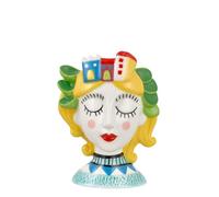 Baroni Home Jarrón de Cerámica con Cara, Diseño Moderno Pintado a Mano, Jarrón para Plantas de Interior o Exterior, Jarrón Decorativo, 10x9x13 cm (City, Pequeña)