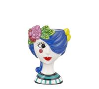 Baroni Home Jarrón de Cerámica con Cara, Pintado a Mano, Adorno Moderno, Jarrón para Plantas de Interior o Exterior, Jarrón Decorativo, 8x7x12 cm (Iris, Pequeña)