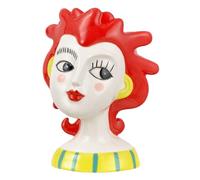 Baroni Home Jarrón de Cerámica con Cara, Pintado a Mano, Adorno Moderno, Jarrón para Plantas de Interior o Exterior, Jarrón Decorativo, 14x11,2x18 cm (Roja, Grande)