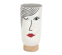 Baroni Home Jarrón de cerámica de diseño con cara, adorno moderno pintado a mano, maceta para plantas, orquídeas, pampas, interior o exterior, 14 x 14 x 28 cm, cilíndrico alto