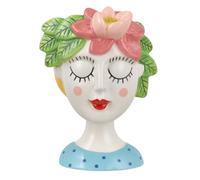 Baroni Home Jarrón de cerámica de diseño con cara - Adorno moderno pintado a mano para plantas de interior o exterior, decorativo (magnolia, grande)