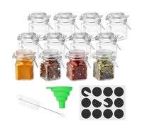 Baroni Home Juego de 12 tarros para especias de cristal de 100 ml, contendientes especias, etiquetas pizarra, rotulador, embudo y cepillo, organizador de cocina, 5 x 5 x 8 cm