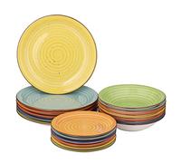 Baroni Home Juego de 18 Platos de porcelana y gres, Vajilla para 6 personas, Set Completo, Conjunto de Platos planos, hondos y platillos para postre, Fantasía Colores