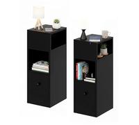 Baroni Home Juego de 2 Comodines Modernos con Cajón y 2 Estantes, Compartimento Superior Abierto en Ambos Lados, Comodines de Ahorro de Espacio en MDF, Montaje Fácil. 25x30x66 cm (Negro)
