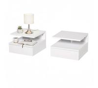 Baroni Home Juego de 2 mesitas blancas suspendidas de pared con cajón y 2 estantes, mesitas modernas ahorradoras de espacio para dormitorio, MDF resistente, montaje fácil, 32 x 35 x 23 cm