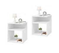 Baroni Home Juego de 2 mesitas modernas con 3 estantes abiertos, 35 x 35 x 41,5 cm, mesitas multiusos de diseño minimalista, montaje fácil, mesitas de noche dormitorio o salón (blanco)