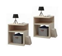 Baroni Home Juego de 2 mesitas modernas con 3 estantes abiertos, 35 x 35 x 41,5 cm, mesitas multiusos de diseño minimalista, montaje fácil, mesitas de noche dormitorio o salón (natural)