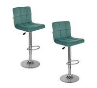 Baroni Home Juego de 2 Taburetes de Bar o Cocina de Tejido Acolchado, Ajustable y Giratorio De 360°, con Respaldo y Reposapiés, Estructura de Acero Cromado, Color Petróleo de Terciopelo