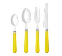 Baroni Home Juego de 24 Cubiertos de Mesa de Acero Inoxidable, Cubiertos Con Mango de Plástico para 6 Personas, Lavables en Lavavajillas, Tenedor, Cuchillo, Cuchara, Cucharita, Amarillo