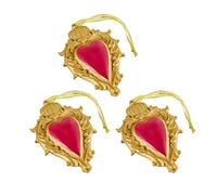 Baroni Home Juego de 3 Colgante Sagrado Corazón Ex Voto de Resina, Colgante Decorativo, Adorno Navideño o Decoración para Colgar, Idea Regalo Original 7x10x1 cm Oro y Rojo