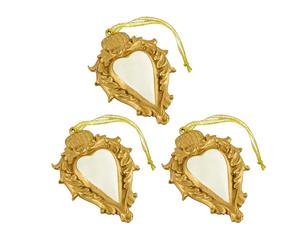 Baroni Home Juego de 3 Colgantes Sagrado Corazón Ex Voto de Resina, Colgantes Decorativo, Adorno Navideño o Decoración para Colgar, Idea Regalo Original 7x10x1 cm Oro y Blanco