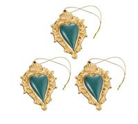 Baroni Home Juego de 3 Colgantes Sagrado Corazón Ex Voto de Resina, Colgantes Decorativo Verde Petróleo y Oro, Adorno Navideño o Decoración para Colgar, Idea de Regalo Original 7x10x1 cm