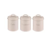 Baroni Home Juego de 3 tarros de cocina de metal sal, azúcar y café, diseño elegante con tapa, tarros beige, 8 x 8 x 9 cm (beige)