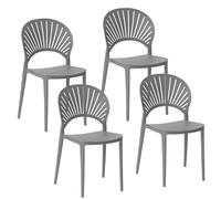 Baroni Home Juego de 4 sillas de plástico apilables, sin montaje, fáciles de limpiar, con gomas antideslizantes, para cocina, salón, comedor, 39 x 37 x 75 cm, gris, respaldo grande