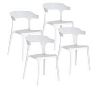 Baroni Home Juego de 4 sillas de plástico blanco, apilables, sin montaje, fáciles de limpiar, con gomas antideslizantes, para cocina, salón, comedor, 46 x 50 x 80 cm (respaldo redondo fino)