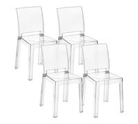 Baroni Home Juego de 4 Sillas de Policarbonato Resistente, Desmontables en 2 Piezas, Asiento Ergonómico con Respaldo Curvo, Trasparente, 36x81x43 cm