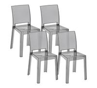 Baroni Home Juego de 4 Sillas de Policarbonato Resistente, Desmontables en 2 Piezas, Asiento Ergonómico con Respaldo Curvo, Humo, 36x81x43 cm