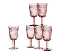 Baroni Home Juego de 6 Copas de Vidrio Decoradas con Acabados en Relieve, 35 cl, Lavables en Lavavajillas, 8 X 8 X 18 cm, Rosa Polvo