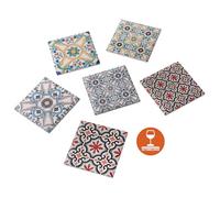 Baroni Home Juego de 6 posavasos de cerámica y corcho, resistentes, decorados con colores, fáciles de limpiar, antideslizantes, 11 x 11 x 0,5 cm, cefalú