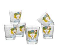 Baroni Home Juego de 6 Vasos de Agua con Decoración Colorida Estampada, Vasos de Cristal de Colores Fabricados en Italia, Vasos Lavables en Lavavajillas, 25 cl, Lady City