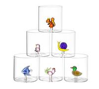 Baroni Home Juego de 6 Vasos de Vidrio Borosilicato de 32 cl, Vasos Transparentes de Colores Surtidos, Lavables en Lavavajillas, 8 X 8,5 cm, Animales